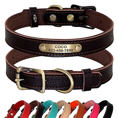PET ARTIST Personalisiertes Hundehalsband aus echtem Leder, leicht und weich, 7 schöne Farben, langlebiges Hundehalsband für Welpen und kleine Hunde, Braun, Größe S von PET ARTIST