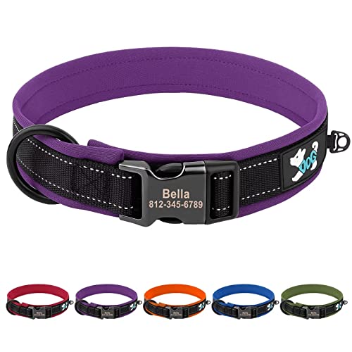 PET ARTIST Personalisiertes Maßgeschneidertes Gepolstertes Nylon-Hundehalsband für Kleine, Mittelgroße und Große Hunde, Verstellbare Metallschnalle, Haustierhalsband mit Reflektierenden (XL, lila) von PET ARTIST