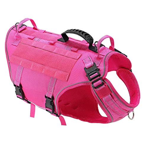 PET Artist Reflective Tactical Dog Harness with 3 x Handles and 2 x Lead Clip - No Pull Molle Vest for Walking Training, Adjustable Pet Harness for Medium and Large Dogs,Rose,M von PET ARTIST
