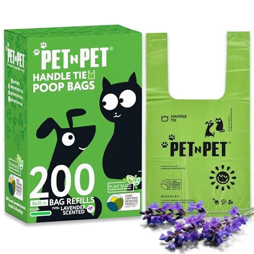 PET N PET Tie Handle Kotbeutel 200 Einheiten mit Lavendelduft | Hundekotbeutel mit leicht zu befestigenden Griffen | Katzenstreubeutel 8 x 15 Zoll von PET N PET