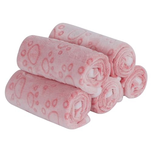 PET SPPTIES Hundedecke Kuscheldecke Hund Weiche Decken Waschbare Decke für Kleiner Grosse Hund Katze Fleecedecke, 5 x Stück Hunde Decken PS016 (76x52cm, 5PCS Pink Paw) von PET SPPTIES