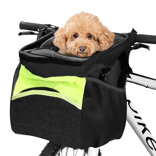 PETCUTE Haustier Fahrradtasche für Hunde Katzen,Fahrradkorb Vorne für Kleine Haustiere,Abnehmbar und Faltbar Tragetasche für Haustiere mit Sicherheitsgurt,Aufbewahrungstaschen,Einfache Installation von PETCUTE