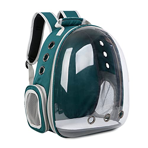 PETCUTE Haustier Katzen Rucksack,Hunde Rucksack für Kleine Katzen und Hunde,Atmungsaktive 360 ° Sichtfeld Haustier Rucksack mit Raumkapsel Blase Design,zum Wandern, Reisen Grün von PETCUTE