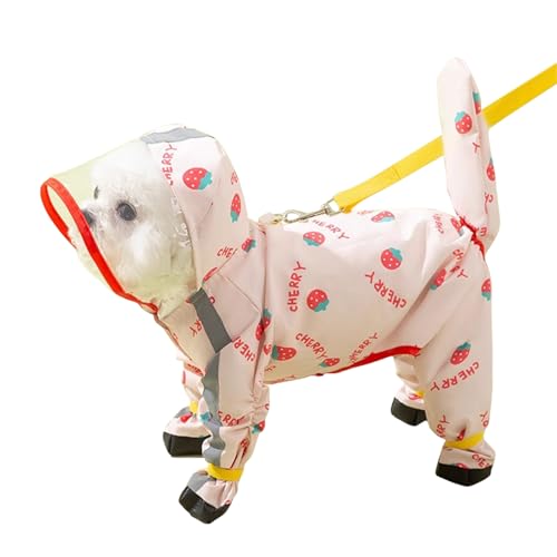 PETCUTE Hund Regenmantel,wasserdichte Hunde-Regenjacke mit Kapuze,Verstellbare Vierbeiner Hunderegenmantel mit Leinenlöchern, Reflektierender Riemen,für kleine, mittelgroße Hunde von PETCUTE