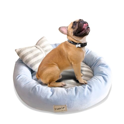 PETCUTE Hundebett Katzenbett Waschbar Hundesofa Rund Kissen Bett Wildlederimitat Haustierbett für Grosse Mittlere kleine Hunde Katzen(S-45 * 14 cm Blau) von PETCUTE