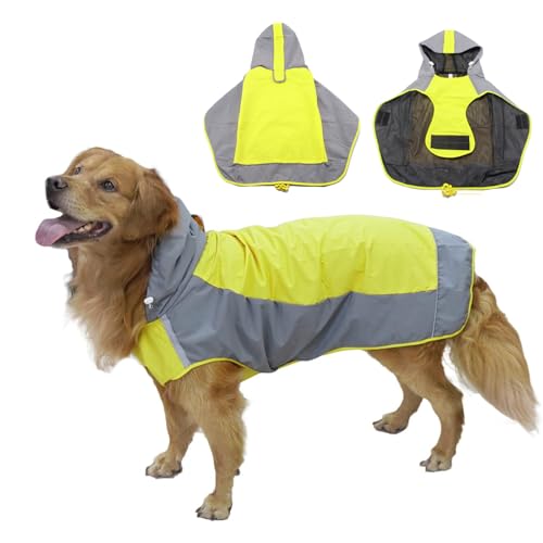 PETCUTE Hunderegenmantel,Wasserdichter Hundemantel mit Kapuze und Reflektierender Streifen,Atmungsaktive Hunde Regenmantel Regenjacke mit Kragenloch,Hund Regen Kleidung für Kleine Mittelgroße Hunde von PETCUTE