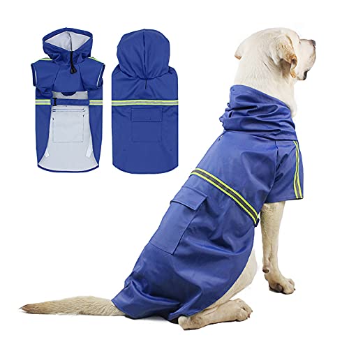 PETCUTE Hunderegenmantel,Winddicht Wasserdicht Hunde Regenmantel mit Reflektierenden Streifen, Verstellbarer Hunde Regenjacke mit Kapuze und Kragenloch für Kleine Mittelgroße und Große Hunde von PETCUTE