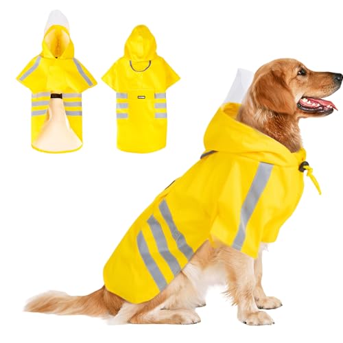 PETCUTE Hunderegenmantel mit Kapuze,Atmungsaktive 100% wasserdichte Haustier-Regenkleidung mit Reflektierende Streifen,Hund Regenmantel mit Kragenloch,für kleine, mittelgroße und große Hunde,5XL PETCUTE Hunderegenmantel mit Kapuze,Atmungsaktive 100% wasserdichte Haustier-Regenkleidung mit Reflektierende Streifen,Hund Regenmantel mit Kragenloch,für kleine, mittelgroße und große Hunde,5XL von PETCUTE