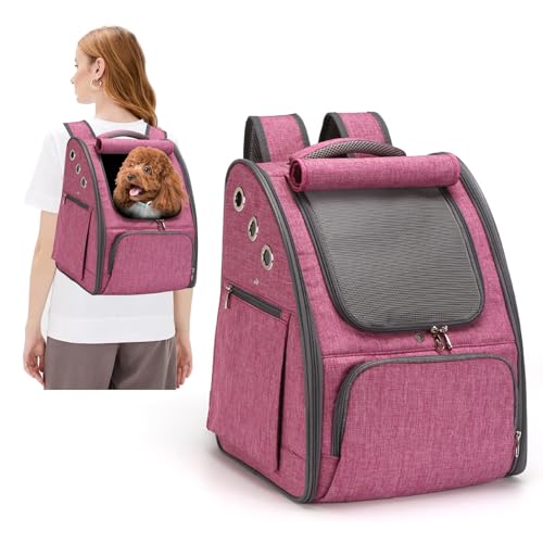 PETCUTE Hunderucksack Atmungsaktiv Katzenrucksack Hundetragetasche Faltbar Haustier Rucksäcke Wanderrucksack für Kleine Hunde und Katzen Rot von PETCUTE