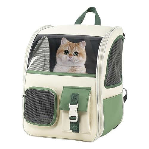 PETCUTE Katzen Rucksack mit Netzfenster,Hunderucksack für Katzen und Kleine Hunde mit Innerer Sicherheitsleine,Herausnehmbarer Matte,Airline Genehmigt,Faltbare Haustier Rucksack,für Wandern von PETCUTE