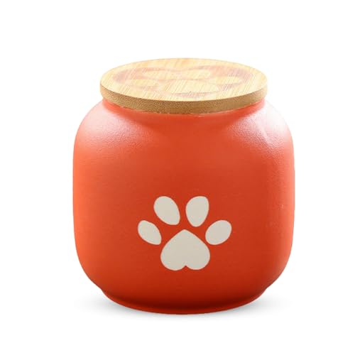 PETCUTE Katzen Urne,Urne für Hund,Mini Urne aus Keramik,Wasserdicht Gedenkurne,Handgefertigte Tierurne aus Hochwertiger Keramik für Hunde und Katzen,Orange Rot,500ml von PETCUTE
