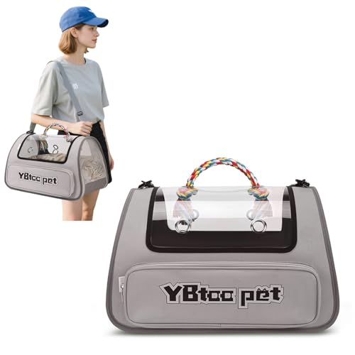 PETCUTE Katzentransportbox,Faltbare Transportbox Katze mit Sicherheitsleine,Airline Zugelassen,Katzentransporttasche für Kleine & Mittelgroße Katze Kätzchen Welpen Bis 5 Kg,Grau von PETCUTE