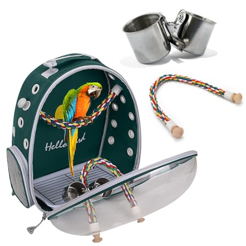 PETCUTE Multifunktionaler Rucksack für Vögel mit Holzstab, Leichte Träger Vogel Transporttasche, Papageien Reiserucksack mit Edelstahl-Tablett und Stehstange, Vogel Transportbox-Grün PETCUTE Multifunktionaler Rucksack für Vögel mit Holzstab, Leichte Träger Vogel Transporttasche, Papageien Reiserucksack mit Edelstahl-Tablett und Stehstange, Vogel Transportbox-Grün von PETCUTE