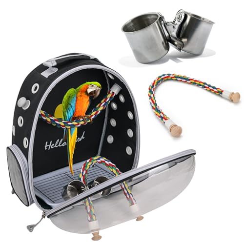 PETCUTE Multifunktionaler Rucksack für Vögel mit Holzstab, Leichte Träger Vogel Transporttasche, Papageien Reiserucksack mit Edelstahl-Tablett und Stehstange, Vogel Transportbox-Schwarz PETCUTE Multifunktionaler Rucksack für Vögel mit Holzstab, Leichte Träger Vogel Transporttasche, Papageien Reiserucksack mit Edelstahl-Tablett und Stehstange, Vogel Transportbox-Schwarz von PETCUTE