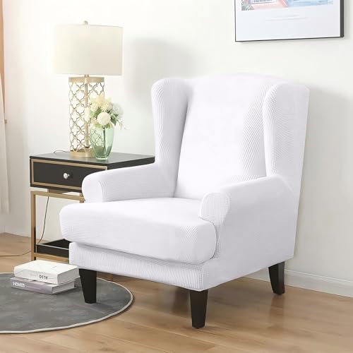 PETCUTE Ohrensessel husse ohrensessel bezug Stretch sesselhussen Sessel bezug husse für ohrensessel Reines Weiß von PETCUTE