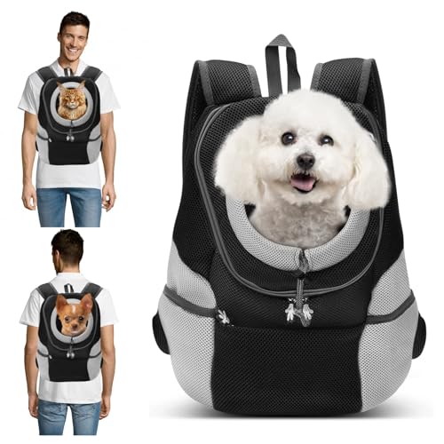 PETCUTE Rucksack für Haustier Atmungsaktive Verstellbar Haustiertragetasche Rucksack mit Fenster,Haustier Tasche für Hunde,Gepolsterter Schultergurt,Airline Genehmigt,Schwarz,M von PETCUTE