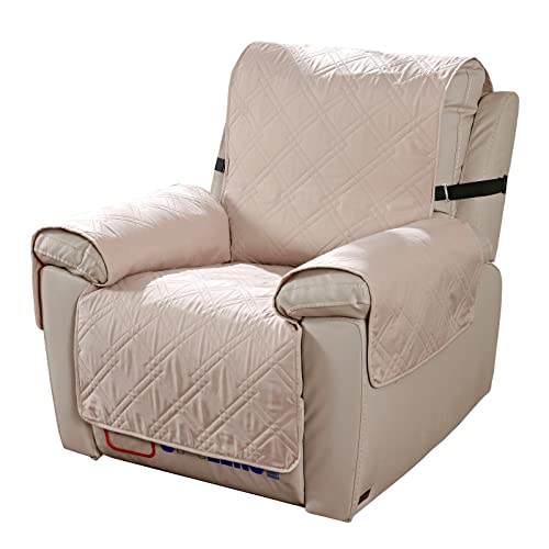 PETCUTE Sesselschoner für Fernsehsessel, Wasserdicht 1 Sitzer Sesselschoner,rutschfest Sesselauflage Relaxsessel mit 2 Verstellbaren Riemen,Waschbar,Sesselschoner Sesselauflage Relax,Beige von PETCUTE