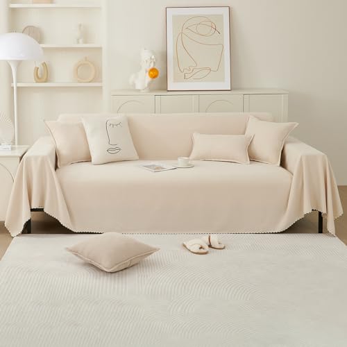 PETCUTE Sofa Überwurfdecke für Sofa,Vielseitige Doppelseitig Decke für Sofa Sitzfläche,Super Weiche und Kuschelige Decke für Couch,Dekorative Stuhl Wandteppich Tagesdecke,Beige,180 * 340cm von PETCUTE