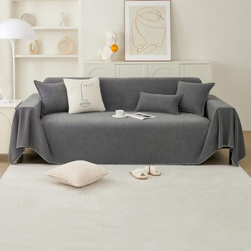 PETCUTE Sofa Überwurfdecke für Sofa,Vielseitige Doppelseitig Decke für Sofa Sitzfläche,Super Weiche und Kuschelige Decke für Couch,Dekorative Stuhl Wandteppich Tagesdecke,Dunkelgrau,180 * 130cm von PETCUTE