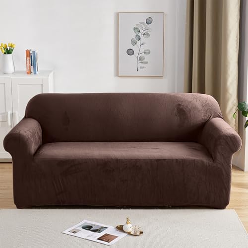 PETCUTE Sofabezüge Elastische 3 Sitzer Sofabezüge Dicke couchbezug Sofa Überwürfe Sofahusse Braun von PETCUTE