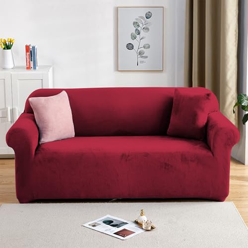 PETCUTE Sofabezüge Elastische 3 Sitzer Sofabezüge Dicke couchbezug Sofa Überwürfe Sofahusse Weinrot von PETCUTE
