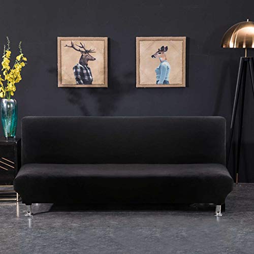PETCUTE Sofabezug ohne armlehne futonbezug Stretch sofahusse ohne armlehne sofaüberwurf schlafsofa bezug ohne armlehne Schwarz von PETCUTE