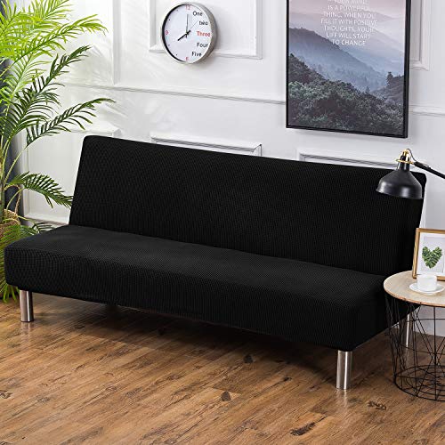 PETCUTE Sofabezug ohne armlehne schlafsofa bezug ohne armlehne futonbezug Stretch sofahusse ohne armlehne sofaüberwurf Schwarz von PETCUTE