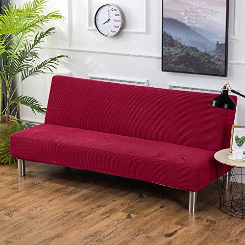 PETCUTE Sofabezug ohne armlehne schlafsofa bezug ohne armlehne futonbezug Stretch sofahusse ohne armlehne sofaüberwurf Weinrot von PETCUTE