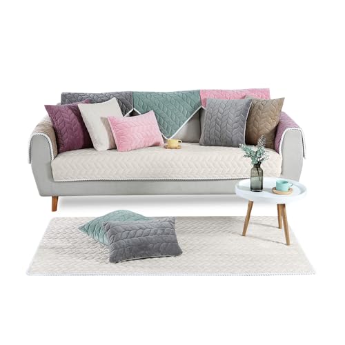 PETCUTE Sofaschutz Sofaschoner,Sofabezug Antirutsch Kratzschutz Hund Katze Sofa Überwurf,Hundedecke Ecksofa Sofa Schutzdecke Schonbezug Sofa Abdeckung Sofaüberwurf für Wohnzimmer,Creme Weiß 90*120cm von PETCUTE