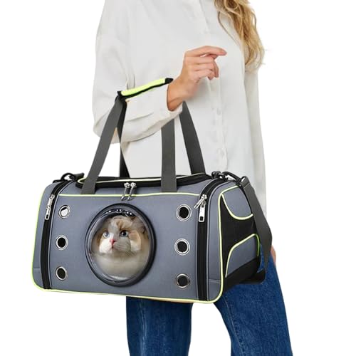 PETCUTE Transportbox Katze,Atmungsaktive Hunde Tragetasche,Haustier Transparente Raumkapsel Tasche mit Sicherheitsleine,Herausnehmbarer Matte,Haustier Tragetasche für Katzen und Hunde von PETCUTE