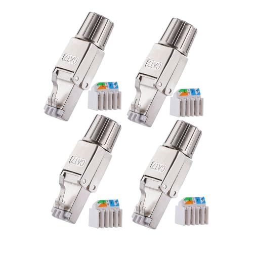 PETECHTOOL Werkzeuglos Stecker RJ45 CAT7 CAT6A Netzwerkstecker LAN AWG23 S/FTP Ethernet Kabel Geschirmt Crimpstecker 10Gbps 4 Stück von PETECHTOOL