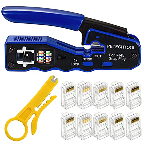 RJ45 Crimper Tool Kit, All-in-one Stripper Cutter Crimper Tool for RJ45 Cat6 Cat5 Cat5e Pass-Thru Connectors with 10 Pieces Cat6 Ends,and 1 Piece Mini Wire Stripper RJ45 Crimper Tool Kit, All-in-one Stripper Cutter Crimper Tool for RJ45 Cat6 Cat5 Cat5e Pass-Thru Connectors with 10 Pieces Cat6 Ends,and 1 Piece Mini Wire Stripper von PETECHTOOL