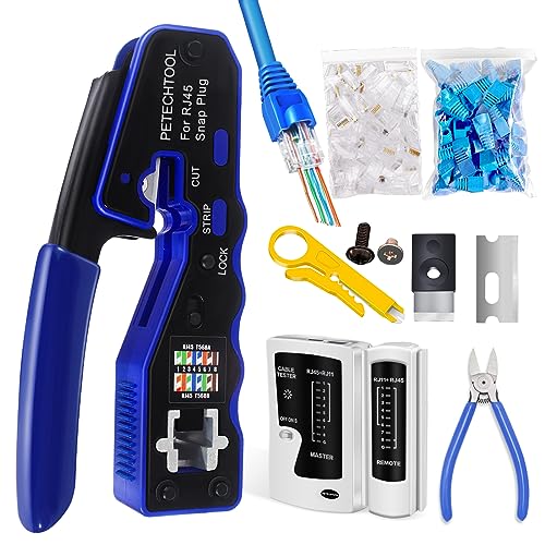 RJ45 Crimpzange Durchgang Ethernet Crimper für Cat6 Cat5e Cat6a Anschlüsse All-in-One Cat6 Crimpwerkzeug Kit von PETECHTOOL