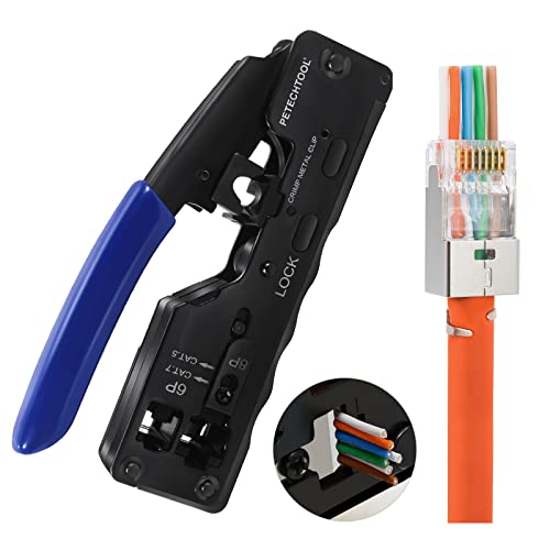 RJ45 Crimpzange Netzwerk Crimpwerkzeug für RJ45 Stecker Cat7 Cat6A Cat5 Cat5e Cat6 Netzwerkstecker und 6P Telefonestecker RJ11 von PETECHTOOL