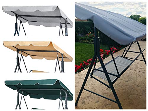 Ersatz-Baldachin für Schaukelsitz, 2- und 3-Sitzer-Größen, Hängemattenabdeckung, Gartenmöbel, Schaukelstuhl (191 cm x 133 cm, grau) von PETELA