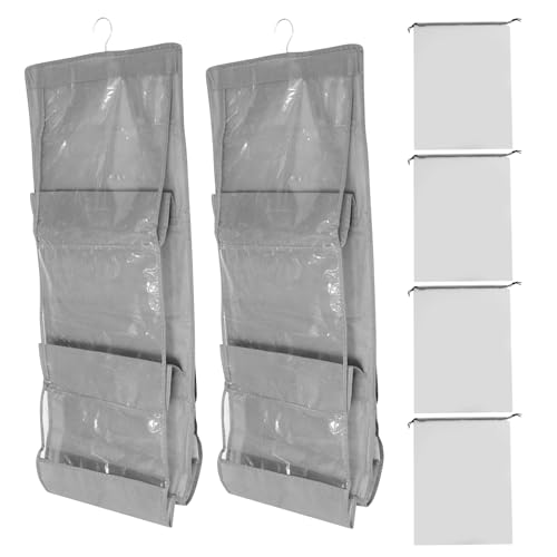 PETERMALLON 2 Stück Faltbarer Kleiderschrank Organizer Hängend mit 4 Drag-Mouth-Aufbewahrungstaschen,Handtaschen Organizer zum Aufhängen,Polyvinylchlorid Kleiderschrank Organizer von PETERMALLON