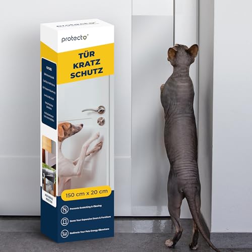 PROTECTO Tier - Kratzschutz mit Cuttermesser – 150 x20 cm Schutz für Türen + Holz & Möbel vor Hunden & Abschreckung bei kratzenden Katzen – Fensterschutz Katze – Anti Kratz Folie – Katzenschutz von PROTECTO