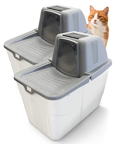 PETGARD 2er-Set Katzen-Klo Sofia Close - Tier-Toilette mit Einstieg von Oben - Hauben-Toilette - Haustier-Klo 58x39x56 cm - Katzen-Toilette Grau von PETGARD
