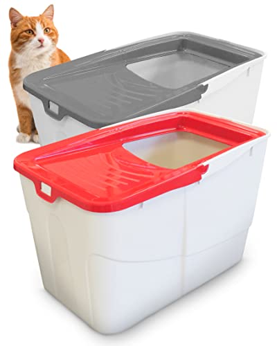 PETGARD 2er-Set Katzen-Klo Sofia Open - Tier-Toilette mit Einstieg von Oben - Tier-Klo - Haustier-Klo 58 x 39 x 38,5 cm - Katzen-Toilette Grau und Rot von PETGARD