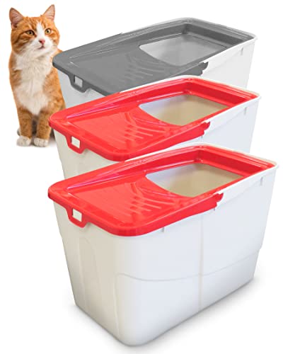 PETGARD 3er-Set Katzen-Klo Sofia Open - Tier-Toilette mit Einstieg von Oben - Tier-Klo - Haustier-Klo 58 x 39 x 38,5 cm - Katzen-Toilette Grau Rot von PETGARD