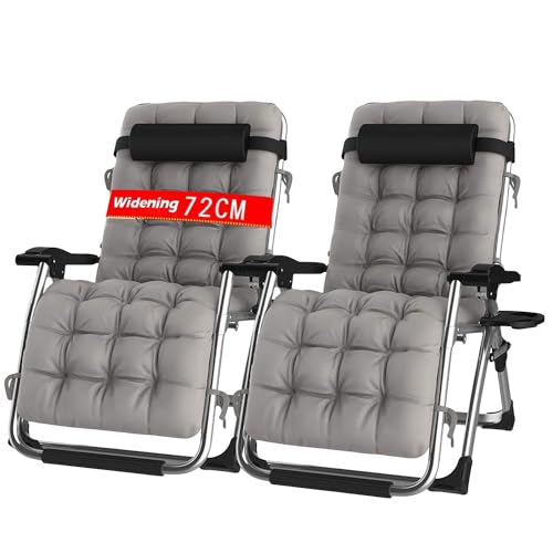 PETHOMEL Gartenliege Klappbar 2er Set, Klappbarer Liegestuhl Sonnenliege Belastbarkeit 200 kg, mit Verstellbarer Kopfstütze und Getränkehalter Lehnender Relaxliege Garten (Grau) von PETHOMEL