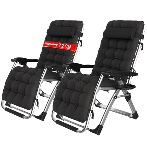 PETHOMEL Gartenliege Klappbar 2er Set, Klappbarer Liegestuhl Sonnenliege Belastbarkeit 200 kg, mit Verstellbarer Kopfstütze und Getränkehalter Lehnender Relaxliege Garten (Schwarz) von PETHOMEL