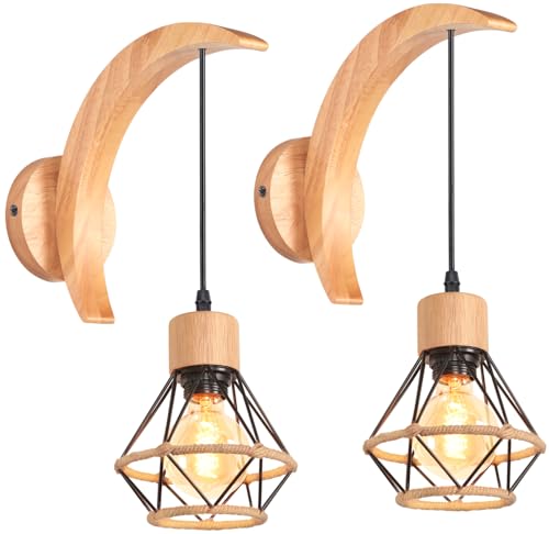 2 Stück Wandleuchte Innen Vintage Wandlampe Schwarz Industrial Innen Deckenleuchte Metall und Holz Lampe Einstellbarer Lampenschirm 16CM Deckenleuchte für Schlafzimmer Flur Wohnzimmer von PETITES ECREVISSES
