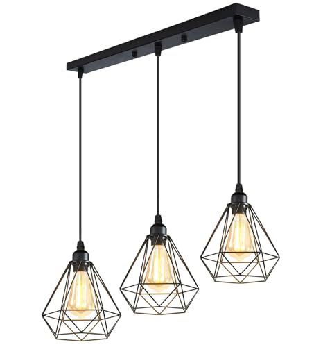 3 Flammige Pendelleuchte Vintage Industrie Hängelampe Schwarz mit Geometrischem Design E27 Lampe aus Eisen Käfig Hängeleuchte Retro Deckenleuchte für Wohnzimmer Esstisch Küche von PETITES ECREVISSES