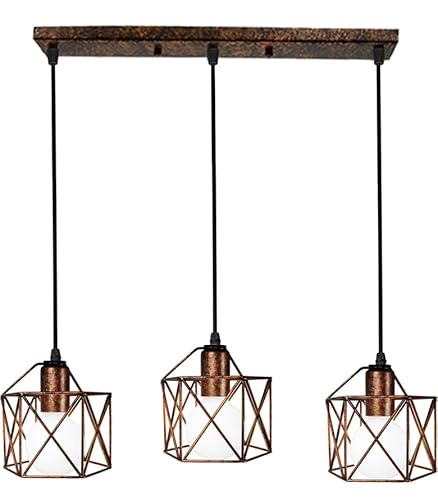 PETITES ECREVISSES 3 flammig Pendelleuchte Industrielle Vintag Hängeleuchte E27 Deckenleuchter mit Sechseck Design Lampe aus Eisen Käfig Lampenschirm für Wohnzimmer Esstisch Küche von PETITES ECREVISSES