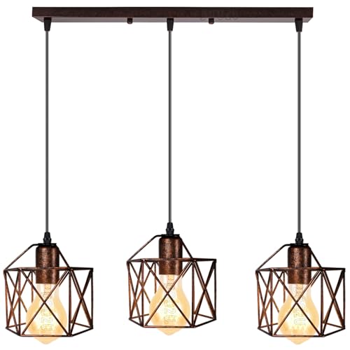 PETITES ECREVISSES 3 flammig Pendelleuchte Industrielle Vintag Hängeleuchte E27 Deckenleuchter mit Sechseck Design Lampe aus Eisen Käfig Lampenschirm für Wohnzimmer Esstisch Küche von PETITES ECREVISSES