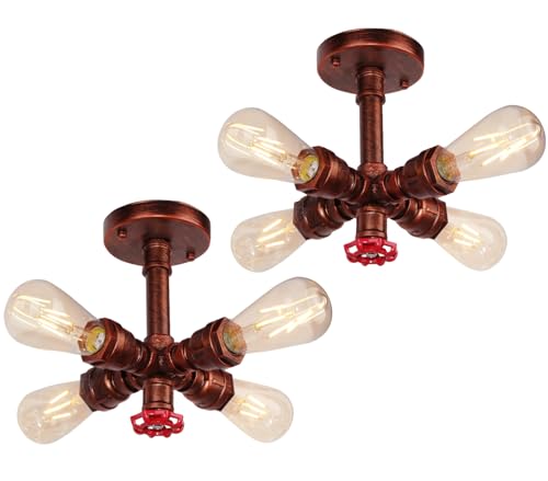 PETITES ECREVISSES 2 Stück Retro Industrie Wasserrohr Deckenleuchte mit 4 Fassung lampe, Vintage Wandleuchte Editon Dekor Beleuchtung für Bar, Küche, Wohnzimmer und Schlafzimmer, E27 Sockel-Lampe PETITES ECREVISSES 2 Stück Retro Industrie Wasserrohr Deckenleuchte mit 4 Fassung lampe, Vintage Wandleuchte Editon Dekor Beleuchtung für Bar, Küche, Wohnzimmer und Schlafzimmer, E27 Sockel-Lampe von PETITES ECREVISSES