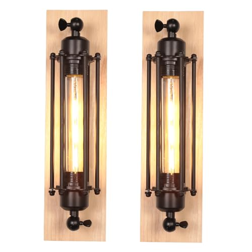 PETITES ECREVISSES 2 Stück Wandleuchte Innen Industrielle Wandleuchten Schwarz E27 Vintage Wandlampe 37cm aus Metall und Holz Wandlicht Design für Schlafzimmer Wohnzimmer Treppen Esszimmer von PETITES ECREVISSES