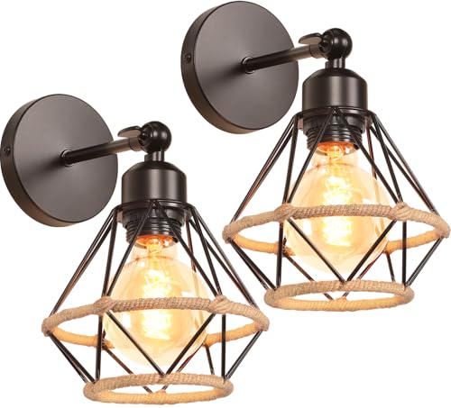 PETITES ECREVISSES 2 Stück Wandleuchte Innen Vintage Wandlampe Schwarz Industrial Innen Lampe Einstellbarer Lampenschirm 16CM Metall Deckenleuchte für Schlafzimmer Flur Wohnzimmer von PETITES ECREVISSES