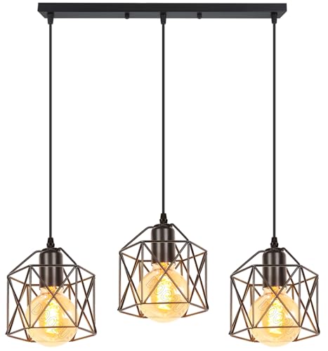 PETITES ECREVISSES 3 flammig Pendelleuchte Industrielle Vintag Hängeleuchte E27 Deckenleuchter mit Sechseck Design Lampe aus Eisen Käfig Lampenschirm für Wohnzimmer Esstisch Küche von PETITES ECREVISSES